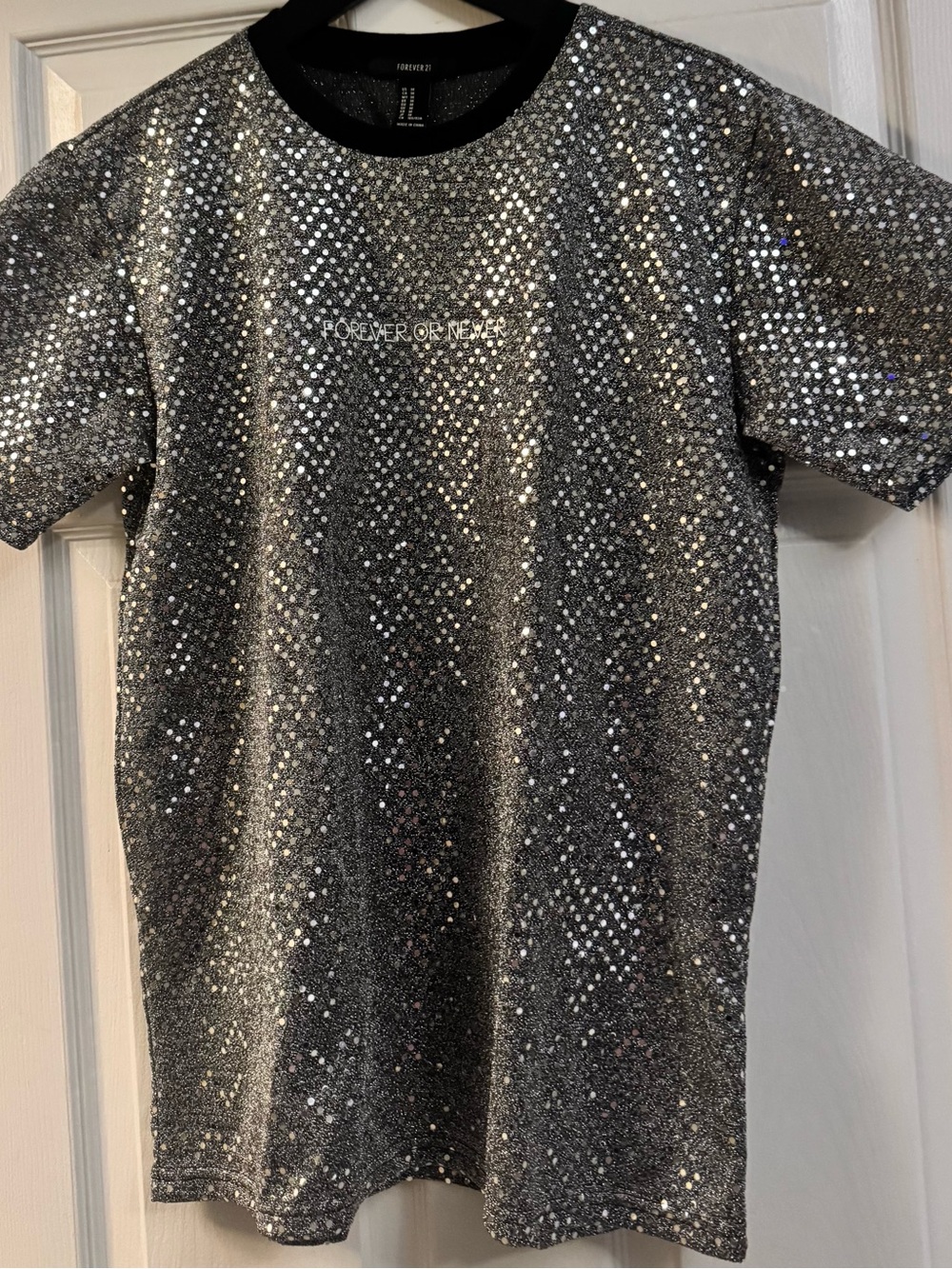 Forever 21 silver sequined Forever or Never shirt